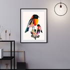 Quadro Passarinho Multicolorido Abstrato - 60x48cm Moldura:ma