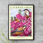 Quadro Passarinhos Com Flores Rosas 33x24cm Moldura Preta