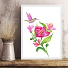 Quadro Pássaro Beija-flor Rosa 45x34cm Moldura Branca