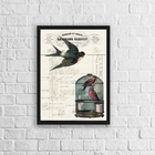 Quadro Pássaro Com Gaiola Vintage 45x34cm Moldura:madeira Pre