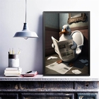 Quadro Pato No Banheiro Lendo Jornal 33x24cm Moldura:madeira