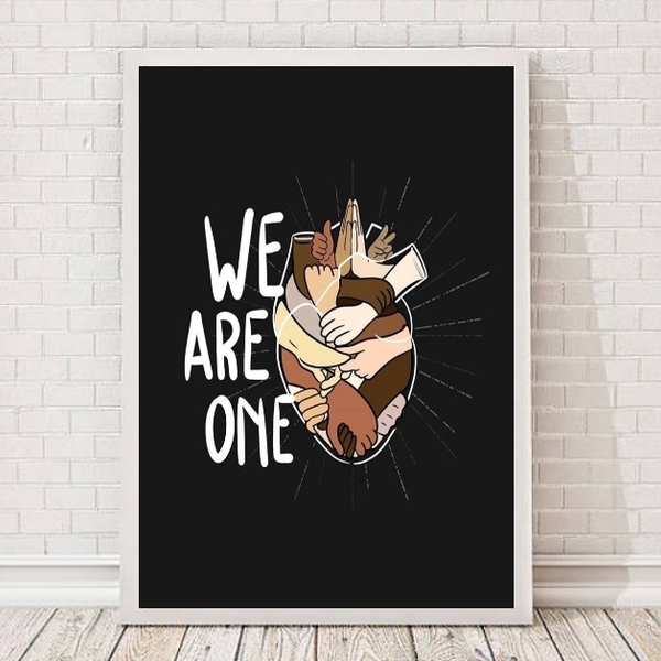 Quadro Paz Na Terra We Are one 24x18cm - Com Vidro Moldura:ma