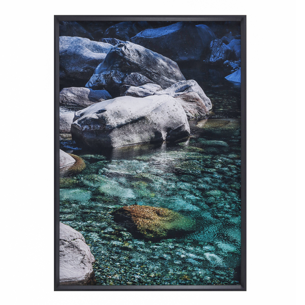 Quadro Pedras e Mar Preto com Vidro 70x100cm Arte Própria