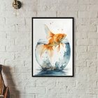 Quadro Peixe Aquário Aquarela 24x18cm - Com Vidro Moldura:mad