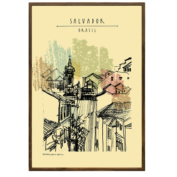 Quadro Pelourinho Bege com Vidro 40x60cm Arte Própria