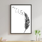 Quadro Pena Pássaros Voando 24x18cm - Com Vidro Moldura:madei