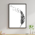 Quadro Pena Pássaros Voando 45x34cm - Com Vidro Moldura:madei