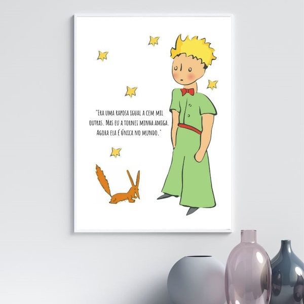 Quadro Pequeno Príncipe E Raposa - Frase 33x24cm Moldura Preta