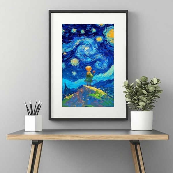 Quadro Pequeno Príncipe Van Gogh - 60x48cm Moldura Preta