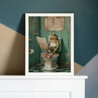 Quadro Perereca No Banheiro Lendo Jornal 33x24cm - Com Vidro