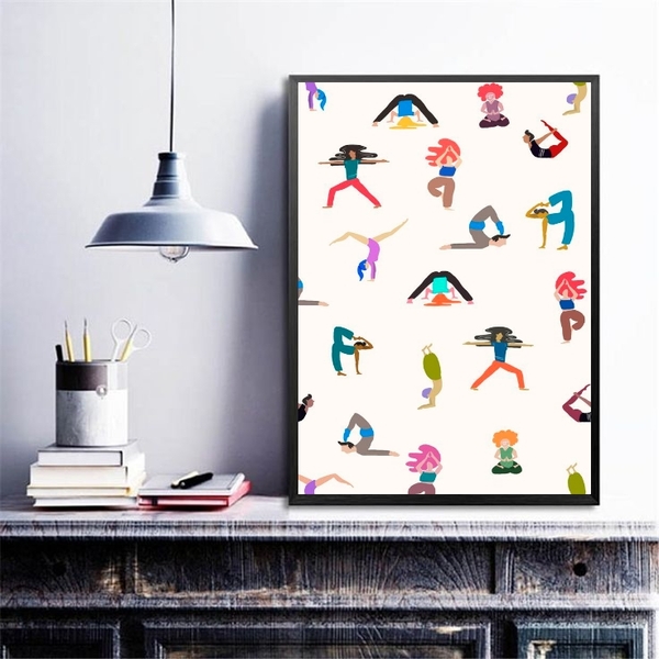 Quadro Pessoas Fazendo Yoga 33x24cm Moldura:madeira Branca