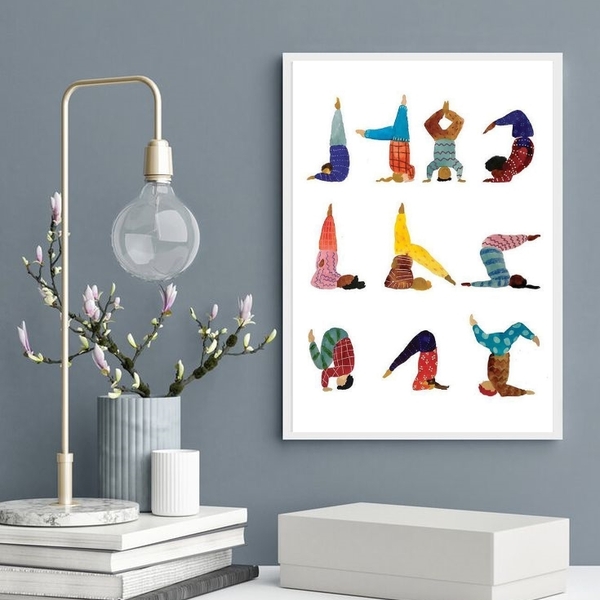 Quadro Pessoas Praticando Yoga- Ilustração 33x24cm Moldura:ma