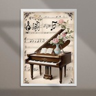 Quadro Piano Antigo Com Flores 24x18cm - Com Vidro Moldura Br