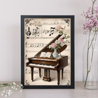 Quadro Piano Antigo Com Flores 45x34cm - Com Vidro Moldura Br