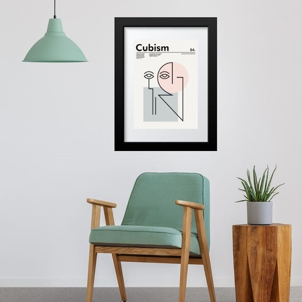 Quadro Picasso Arte Cubismo - 60x48cm Moldura:madeira Branca