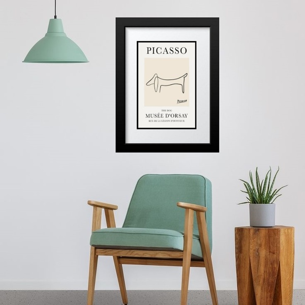 Quadro Picasso The Dog - 60x48cm Moldura:madeira Branca