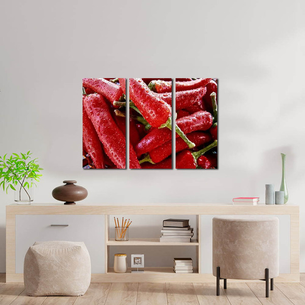 Quadro Pimentas Vermelhas Decorativo Kit 3 Peças