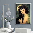 Quadro Pin-up Com Gato Preto 33x24cm - Com Vidro Moldura:made
