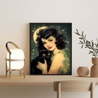 Quadro Pin-up Com Gato Preto 45x34cm - Com Vidro Moldura:made