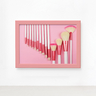 Quadro Pincéis Maquiagem Fundo Rosa Moldura Rosa 22x32cm