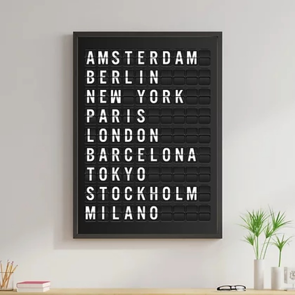 Quadro Placa De Aeroporto Cidades 24x18cm - Com Vidro Moldura