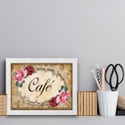 Quadro Placa Escrito Café - Vintage 33x24cm - Com Vidro Moldu