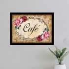 Quadro Placa Escrito Café - Vintage 33x24cm - Com Vidro Moldu
