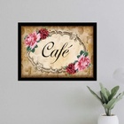 Quadro Placa Escrito Café - Vintage 45x34cm - Com Vidro Moldu