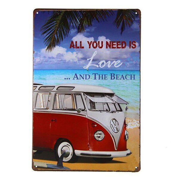 Quadro Placa Metal Decorativa Vintage Love And Beach 20x30 -