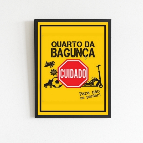 Quadro Placa Quarto Da Bagunça 45x34cm - Com Vidro Moldura:ma