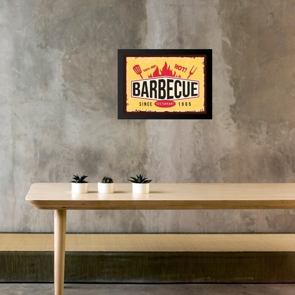 Quadro Placa Vintage Churrasco - Barbecue 24x18cm - Com Vidro