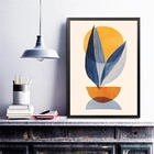 Quadro Planta Boho - Azul Royal 45x34cm Moldura Branca