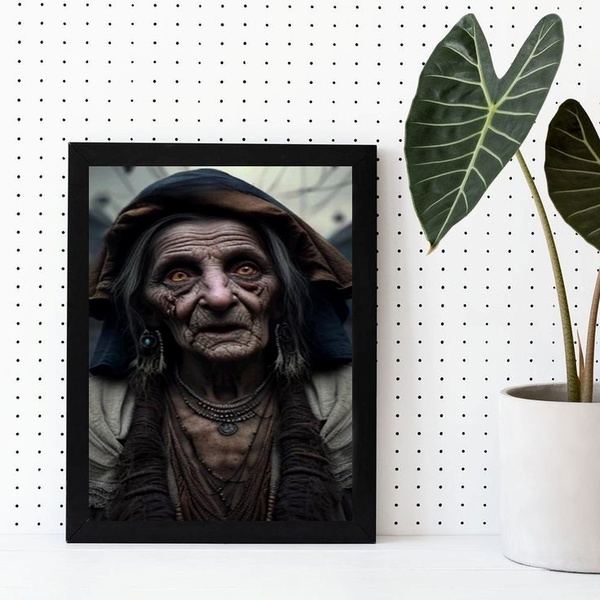 Quadro Pomba Gira Curucaca 45x34cm - Com Vidro Moldura Branca