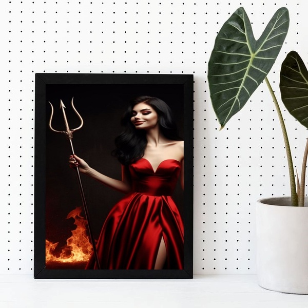 Quadro Pomba Gira - Tridente 33x24cm - Com Vidro Moldura Bran