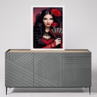 Quadro Pombagira Cigana Rosa Vermelha 24x18cm Moldura Preta