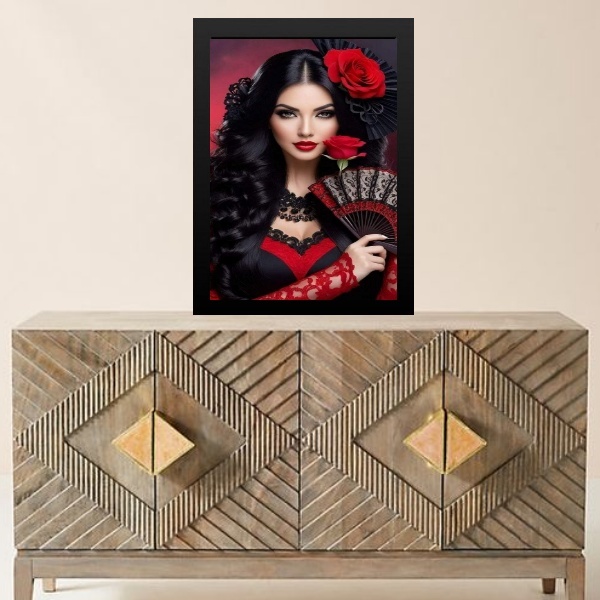 Quadro Pombagira Cigana Rosa Vermelha 45x34cm - Com Vidro Mol