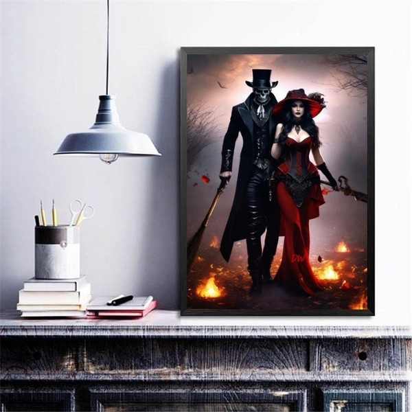 Quadro Pombagira E Exú 45x34cm Moldura:madeira Branca