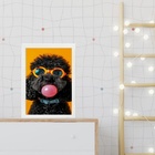 Quadro Poodle Bubble Gum 33x24cm Moldura:madeira Preta