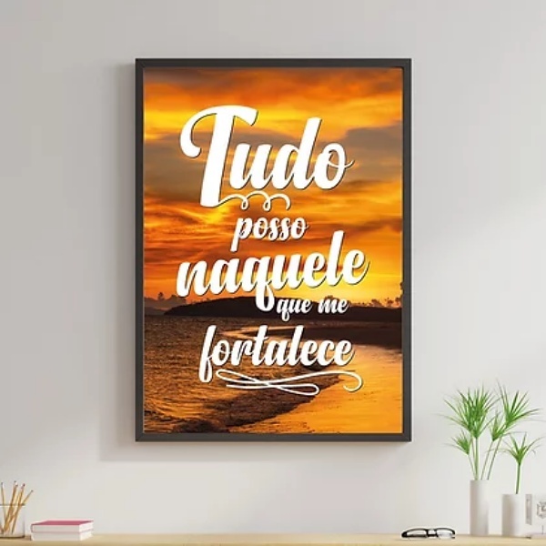 Quadro Por Do Sol Tudo Posso 33x24cm Moldura:madeira Preta