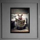 Quadro Porco No Banheiro Lendo Jornal 33x24cm - Com Vidro Mol