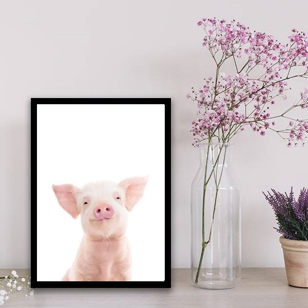 Quadro Porquinho Baby Sorrindo 33x24cm - Com Vidro Moldura:ma