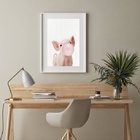 Quadro Porquinho Bubble Gum - 60x48cm Moldura:madeira Branca