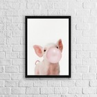 Quadro Porquinho Chicletes 45x34cm - Com Vidro Moldura:madeir