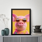 Quadro Porquinho Humano - Óculos 33x24cm - Com Vidro Moldura
