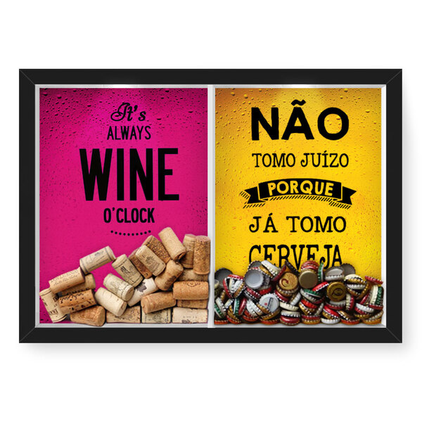 Quadro Porta Rolha Vinho E Tampinha Cerveja (2 Em 1) Wine Ocl