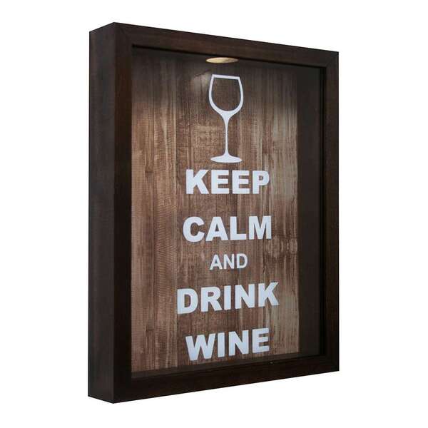 Quadro Porta Rolhas Keep Calm Betume 22x27cm