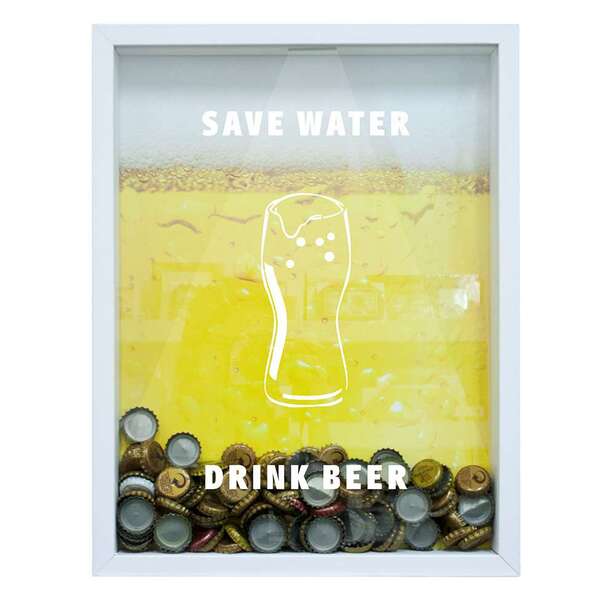 Quadro Porta Tampinhas De Cervejas Save Water Drink Beer 22x3