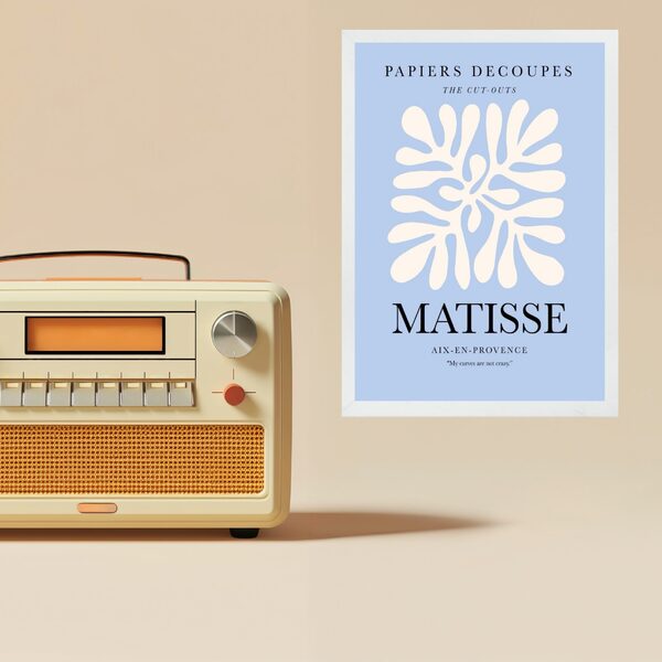 Quadro Poster Arte Matisse Azul E Branco 33x24cm Moldura Bran