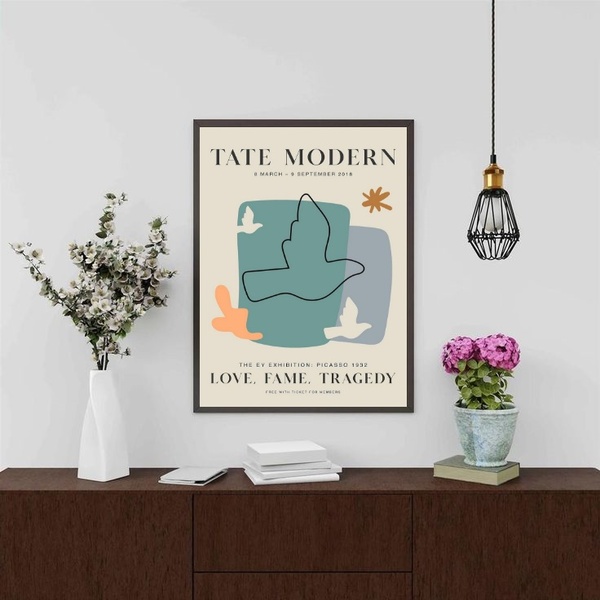 Quadro Poster Arte Picasso - Pássaros 45x34cm - Com Vidro Mol