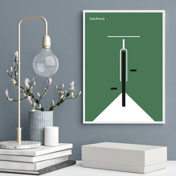 Quadro Poster Bauhaus - Bicicleta Verde 45x34cm Moldura Branca